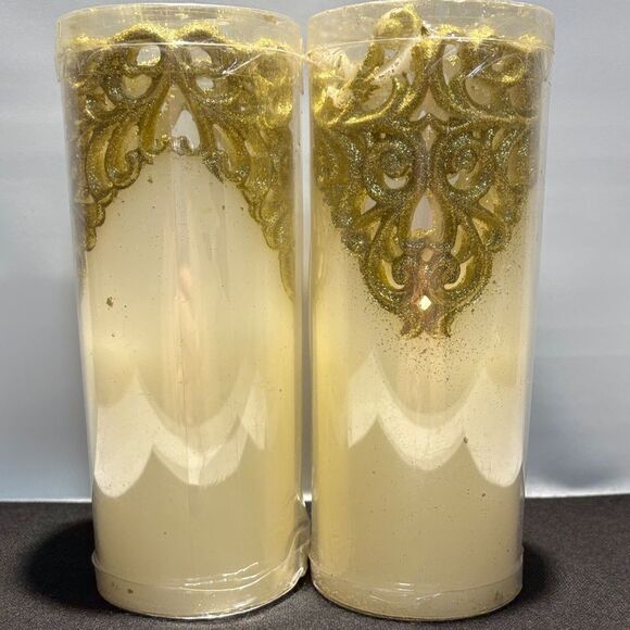 Impressions Flameless LED Pillar Candles - White and Gold - Picture 4 of 9